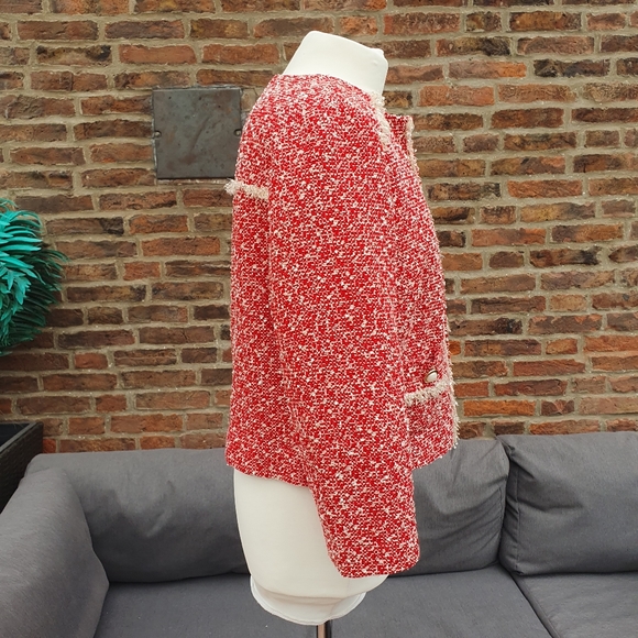 M&S Red Boucle Fringed Classic Jacket Uk12. - Picture 3 of 14